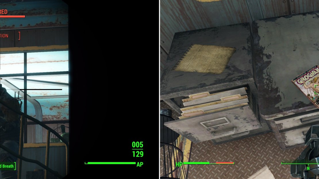 Put a bullet (or several) in the leader of the Corvega Raiders - Jared - to put the good poeple at Tenpines Bluff at east (left). In the offices Jared occupied you’ll find a copy of Grognak the Barbarian (right).