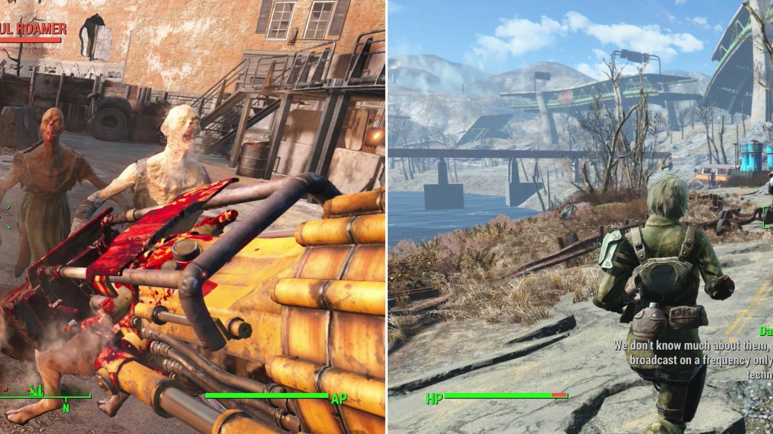 Help fight off the Feral Ghouls outside of Cambridge Police Station (left) then go with Paladin Danse to the ArcJet Systems building (right).