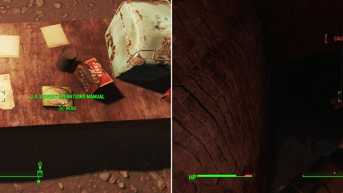 In the Federal Ration Stockpile you can obtain another U.S. Covert Operations Manual, to permanently improve your stealth (left). Be wary, however, the Raiders who occupy the structure - and their traps - can be lethal (right).