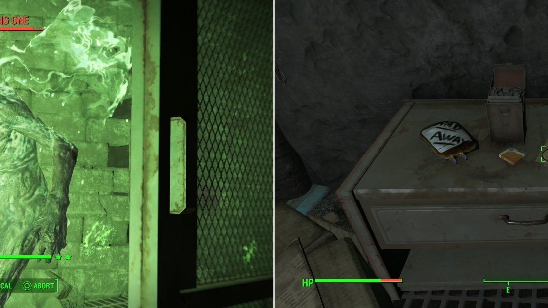While the serial killer who once taunted the detective may be long gone, his playground is now ruled by a Glowing One (left). An issue of Tumblers Today is your prize for exploring these sewers (right).
