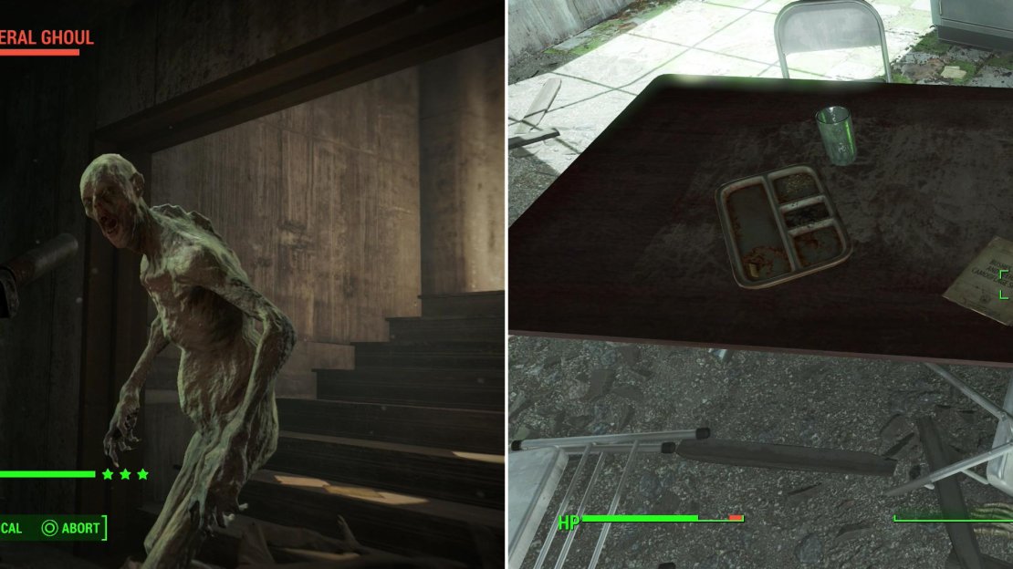 Sweep the area and clear out the Feral Ghouls prowling around (left) then grab the U.S. Covert Operations Manual left carelessly out in the open (right).