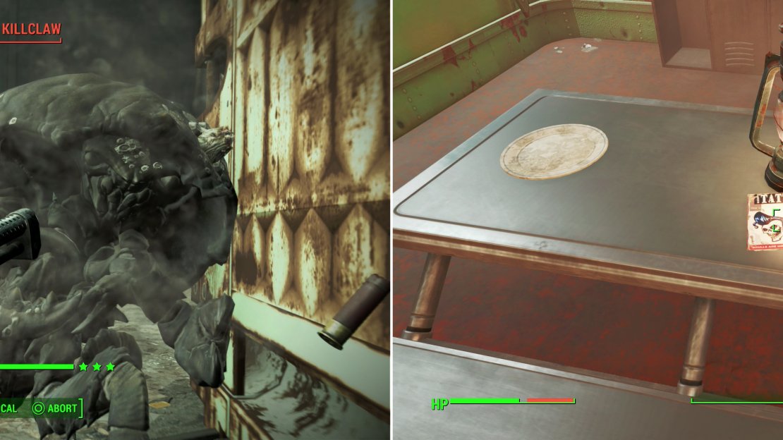 Exterminate the Mirelurks in the Irish Pride Industries Shipyard (left) then search a docked boat to find a copy of Taboo Tattoos (right).