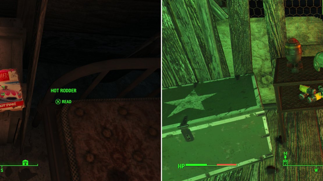 At the top of the parking garage you’ll find a Hot Rodder in the abode of the devious trickster (left). You’ll get a choice between two cells full of loot. Whichever you pick, the other stash will be destroyed (right).