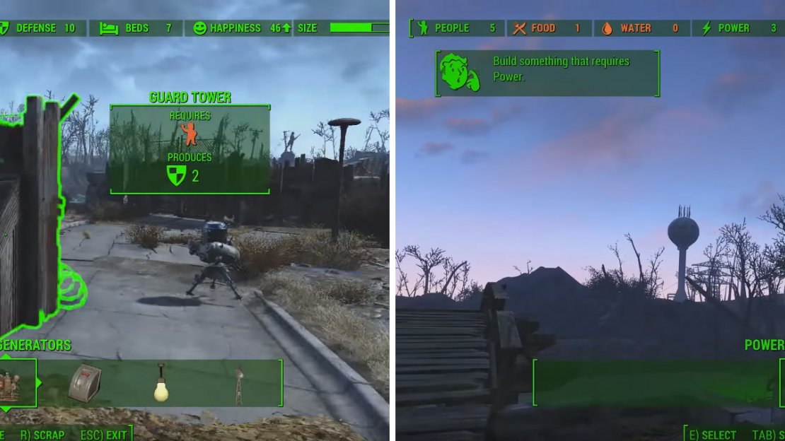 Guard Posts and Turrets will be your initial defensive structures. They will boost the Defense rating plenty for what you need in basic settlements.