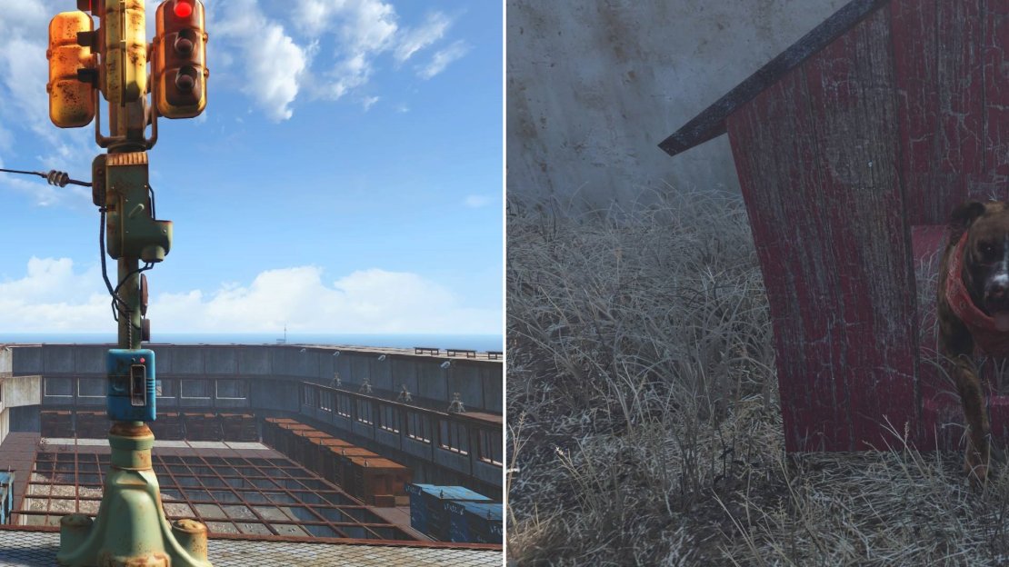 Build a Beta Wave Emitter to make otherwise hostile creatures docile, and a Quitting Time Siren to draw your Settlers to the spectacle (left). An upside to tamed creatures is a defensive boost to your settlements… plus these critters can be so cute! (right)