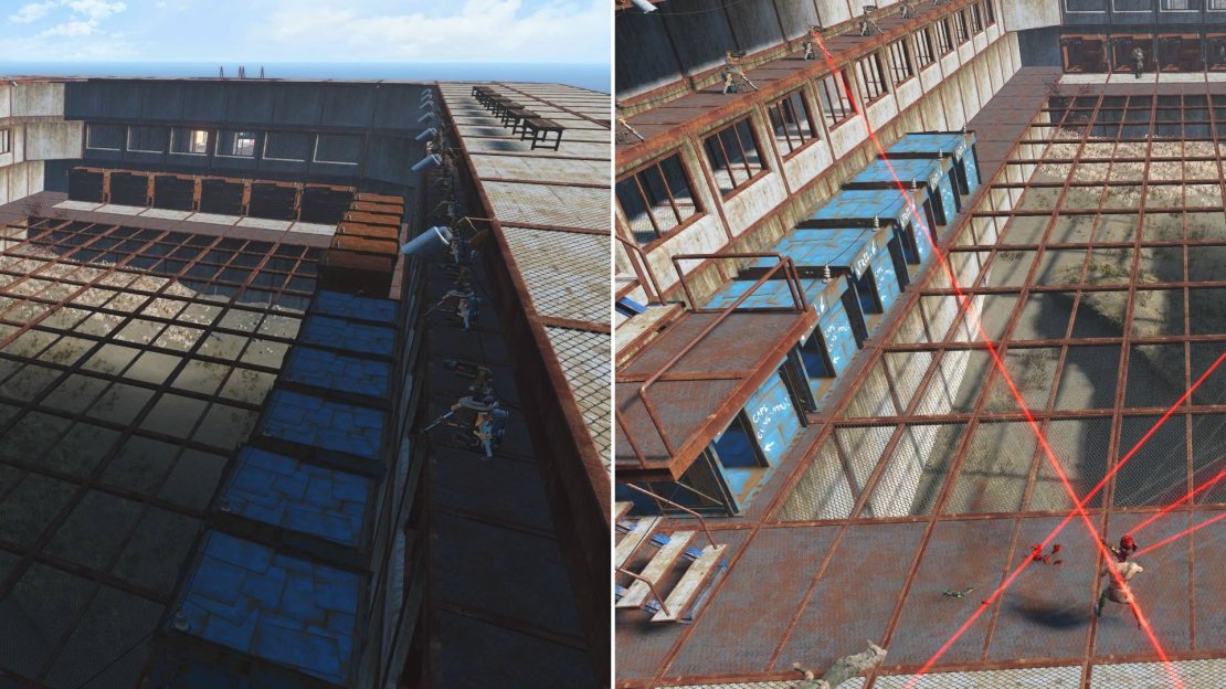 Building a massive arena for fights isn’t necessary… (left) but it sure can be fun! (right)