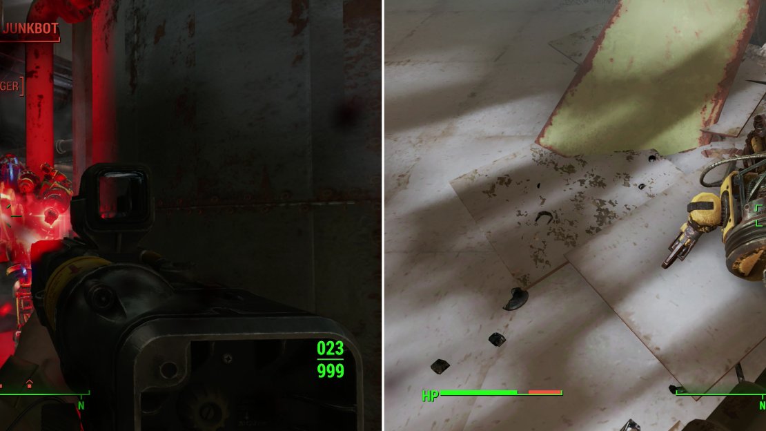 Destroy more Mechanist robots (left) and you may randomly find robot mods on their remains, allowing you to craft more parts at the Robot Workbench (right).