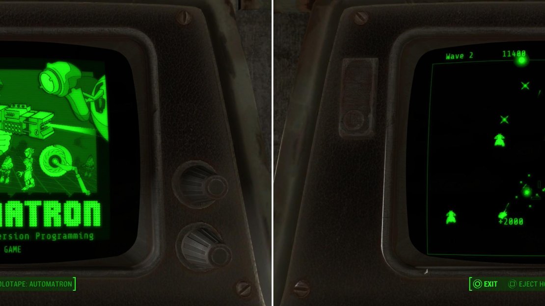 In the Rust Devil Gaming Terminal you’ll find a copy of Automatron! (left) This two-stick shooter is, in many ways, similar to the arcade classic Asteroids (right).