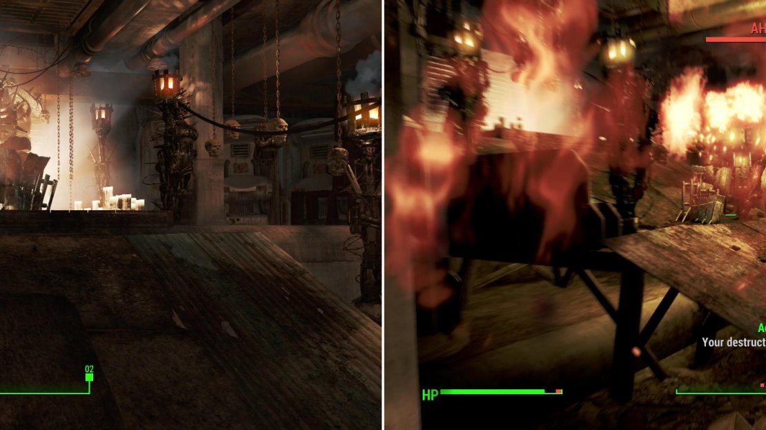 Ahab looks pretty terrifying, but it’ll remain docile until you get too close or tamper with the Robobrain you’re after (left) at which point it’ll unleash fiery devastation upon everything nearby! (right)