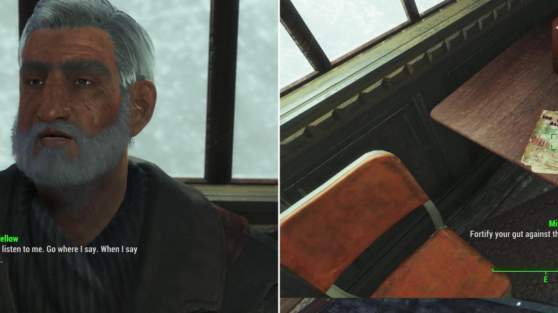 Convince Longfellow to take you to Acadia with words or whiskey (left) and be sure to grab the copy of Islander’s Almanac off the table he was sitting at! (right)