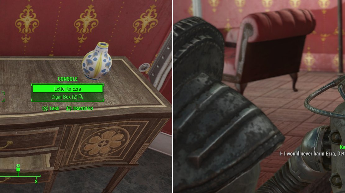 Find Keith’s “Letter to Ezra” (left) then question him about it to learn that he’s likely not the murderer (right).