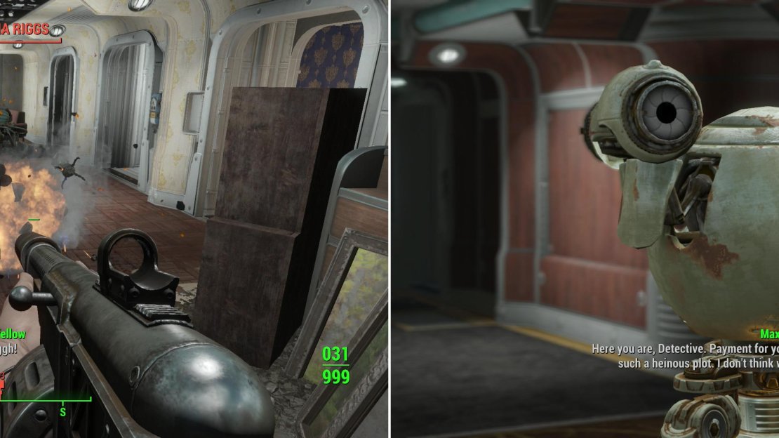 If you turn down the murderer’s offer you’ll have no choice but to put them down (left). Report to Maxwell after concluding your investigation for a reward (right).