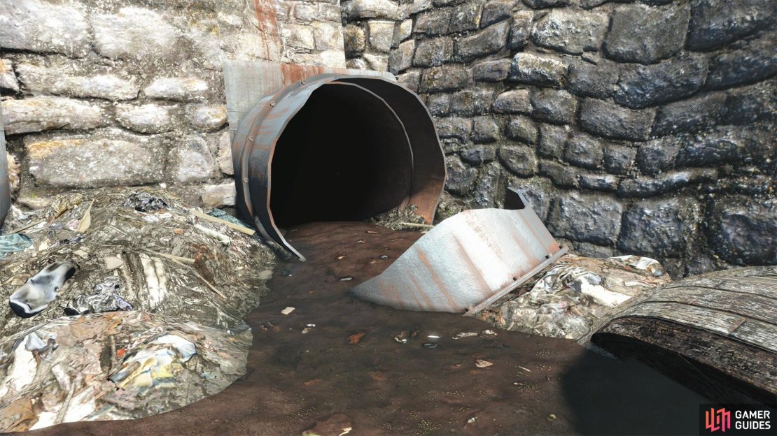 At the end of a canal north of Taffington Boathouse you’ll find a sewage pipe leading to Malden Drainage.