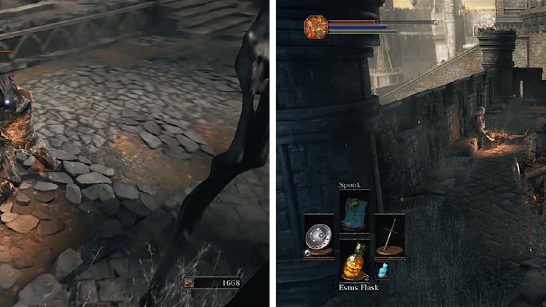 Defeat the Large Hollow Soldiers and then head downstairs for an item.