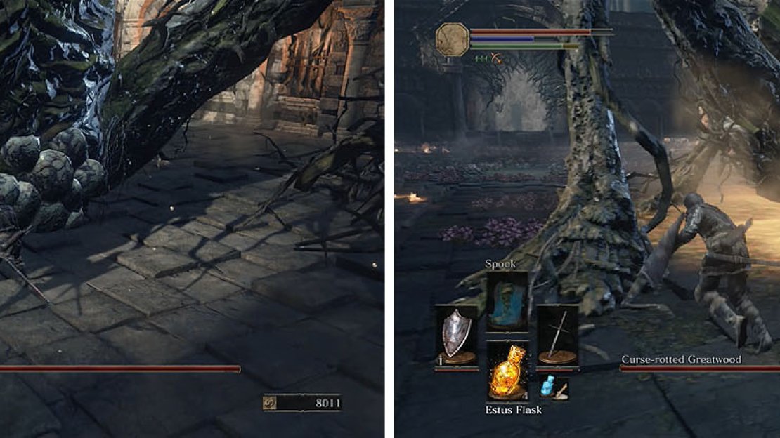 Focus on the fungus-like tumors on the Greatwood’s belly while avoiding his attacks and corrosive liquid.