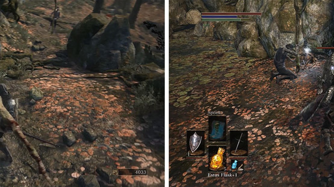 Kill the hunters and then make your way around the corner for a Titanite Shard.