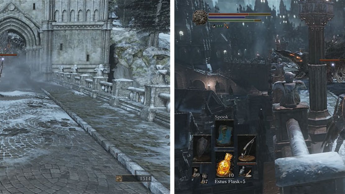 The Sulyvahn’s Beast will spawn near the arch, so turn around and fire and then avoid its attacks. Back up to the arch for safety and repeat the process.