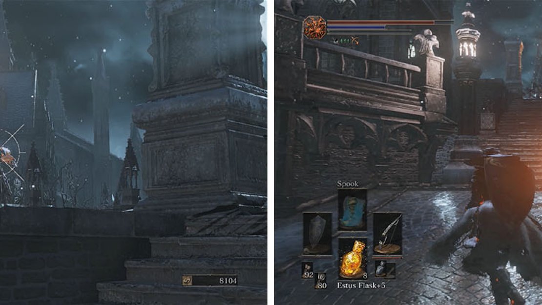 The Burning Stake Witch uses pyromancy spells to strike from a distance, but these can be easily avoided if you watch the staff movements.