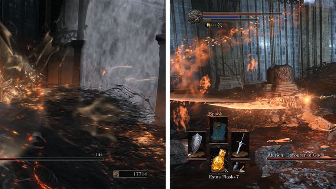 Aldrich becomes more hostile in Stage 2, using additional attacks like Lifehunt Scythe to steal your health and attacking with his scythe more often.