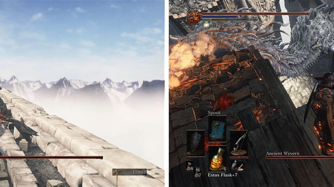 Ignore the Ancient Wyvern and circle around the outskirts of the area, bypassing a number of Serpent-men, until you can climb a ladder to safely use ranged attacks.