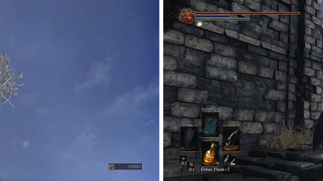 Use ranged attacks while the wyvern is on the tower (left) and when it swoops down you can fire on the wing of the wyvern (right).