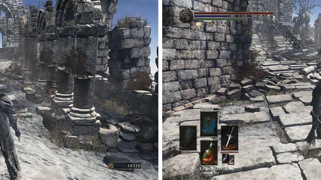 When you approach the area to the south (left) a large number of standard and Large Serpent-men will exit the ruins (right).