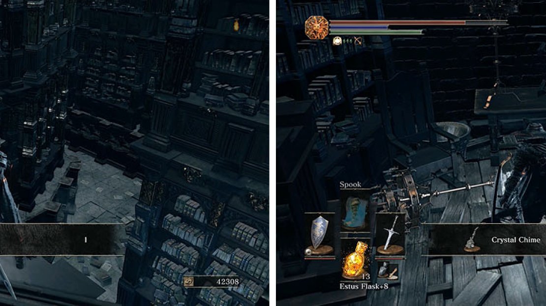 Check both sides of the area for a Titanite Scales and the Crystal Chime.