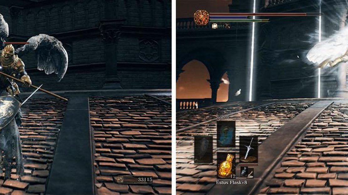 Fight the Winged Knights on the roof and watch out for the Divine Pillars of Light.