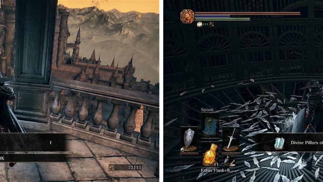 Climb up the tower before you you head inside and drop into the cage for a spell.