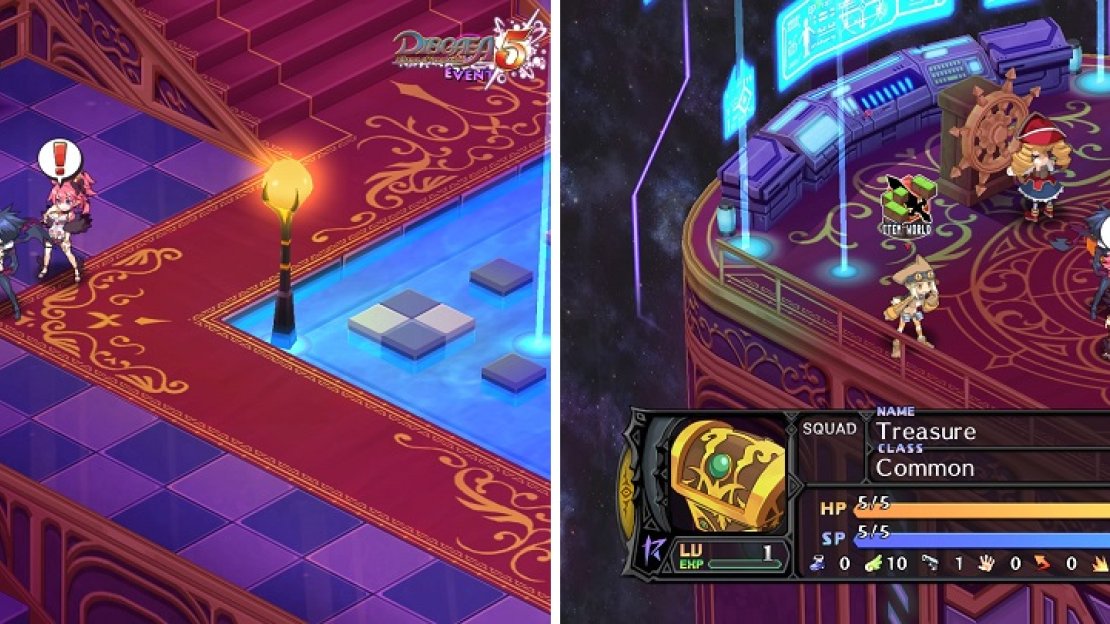 Characters in your base with a “!” above their heads can be talked to for a Skit (left). You can always find three chests in your base at the beginning of every Episode (right).