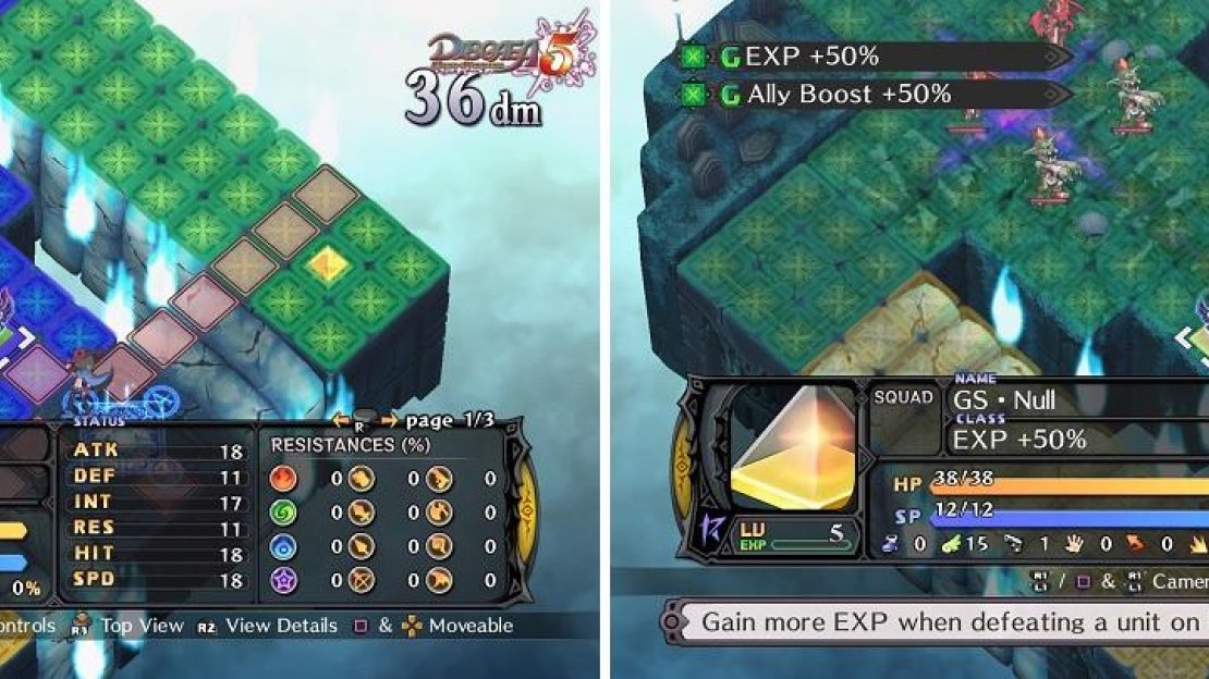 Destroy the Enemy Boost symbol (left), then toss the EXP +50% symbol onto the now green area (right) to make this a fairly decent map for leveling.