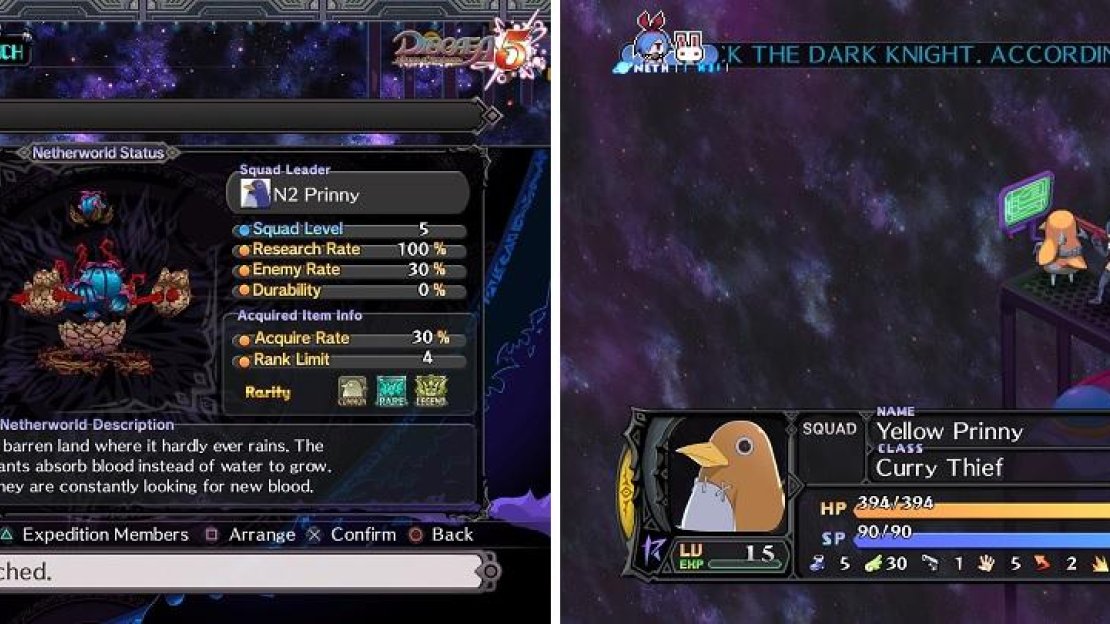Researching other Netherworlds is great for leveling unused characters, as well as getting prisoners and equipment (left). The intruder can be found here (right).
