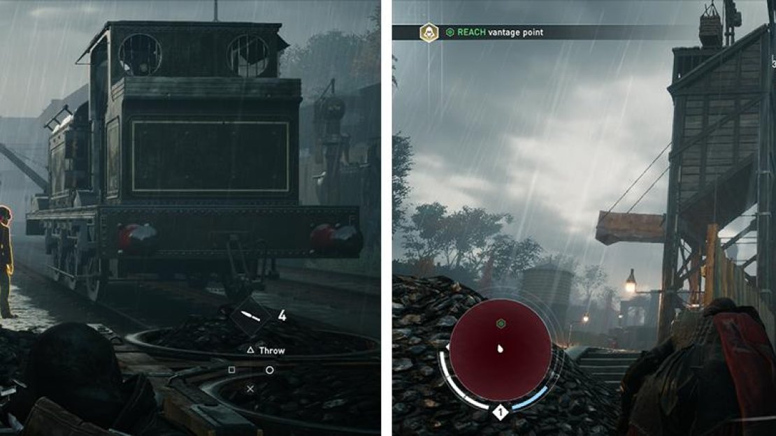 Eliminate the enemies (left) and climb to the vantage point (right)