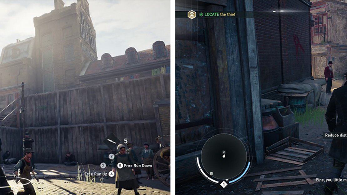 Follow the thief (left) and he’ll lead you into an ambush (right).