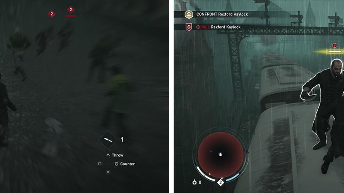 After fighting off the group of enemies (left), you’ll need to fight the boss ontop of a train (right).