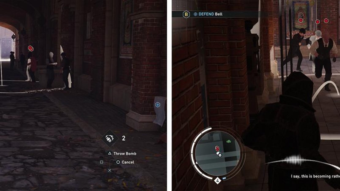Use voltaic bombs both outside (left) and inside (right) to temporarily stun and damage enemies.