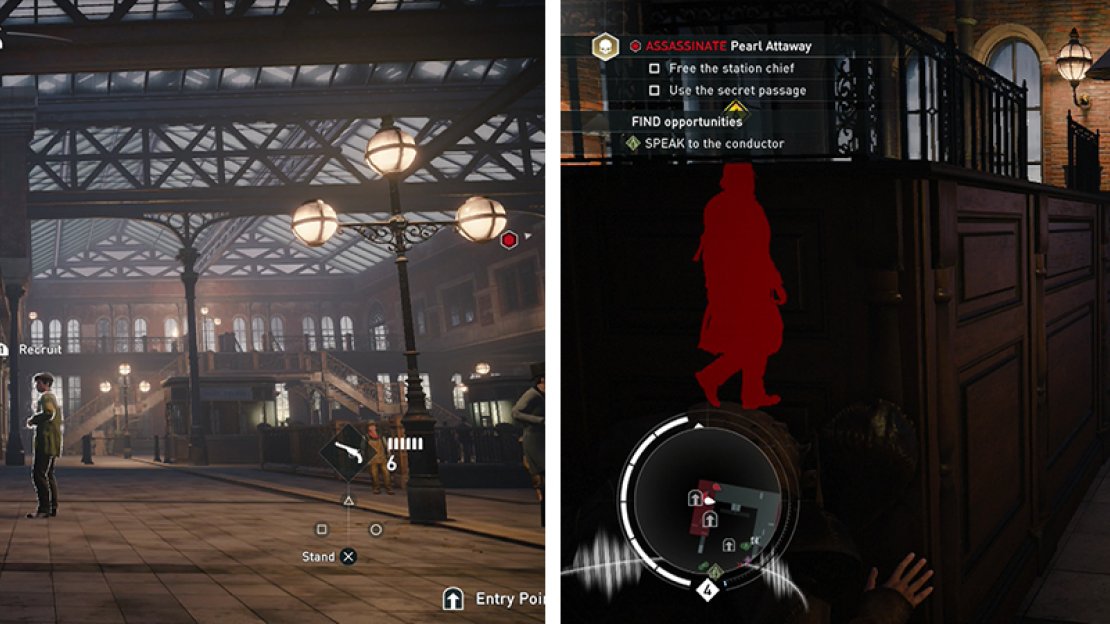 Find the stairs near the conductor and climb up (left). In the room at the end are several guards (right) and the Train Schedule.