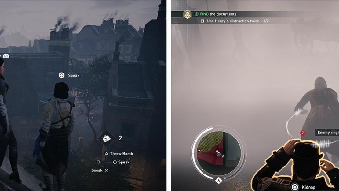 Speak with Henry to unlock his distract ability (left). Have him use distract and whilst the enmies are occupied, run in and grab the chest (right).