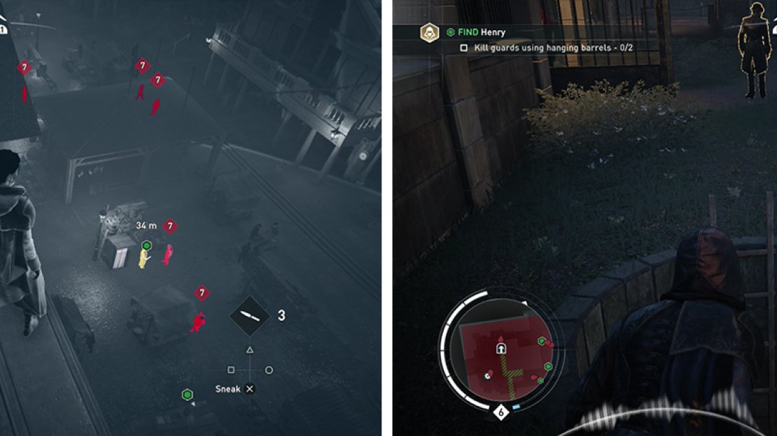 There are three NPCs to speak with in the restricted area (left). The entrance to the next area can be found on the west side of the area (right).