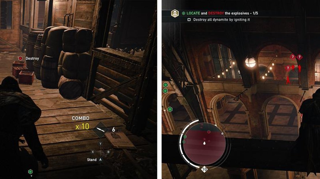 The first crate of dynamite is inside the train (left). The second can be found in the side area just north of the first (right).