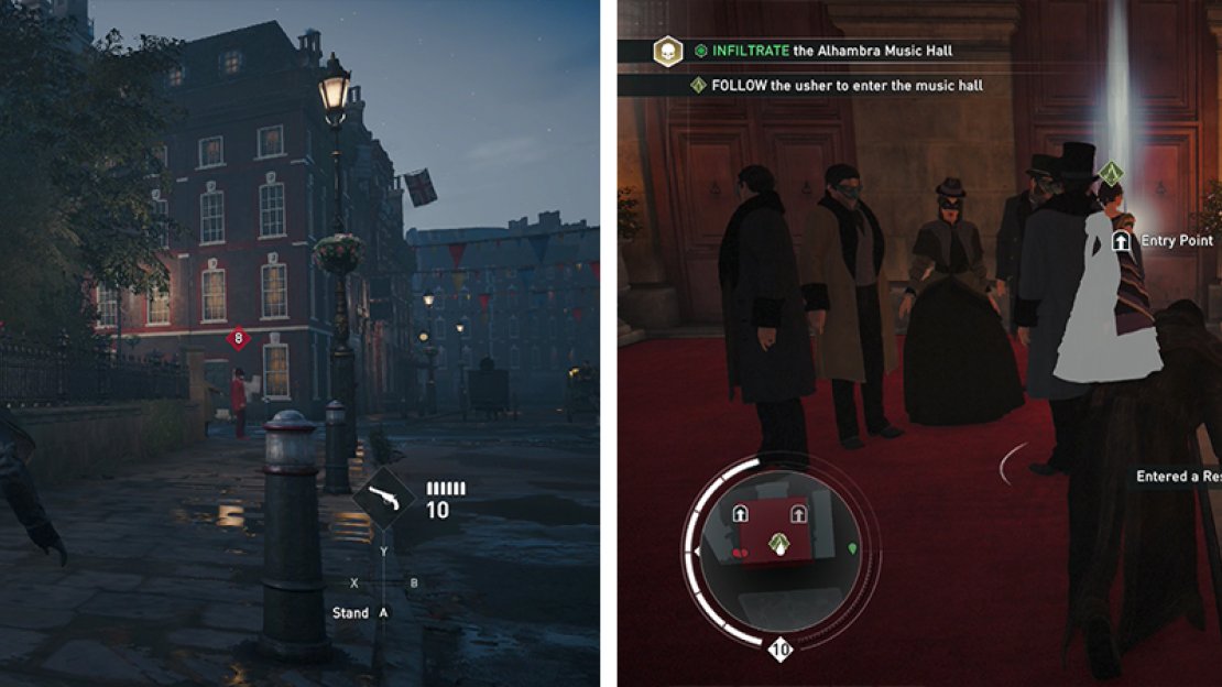 By killing one of the guards and looting a mask (left). You’ll gain entry to the Alhambra (right).