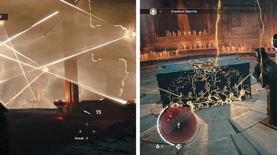 During the fight you’ll need to manouver through the laser walls (left) before fighting the target one-on-one (right) several times over.