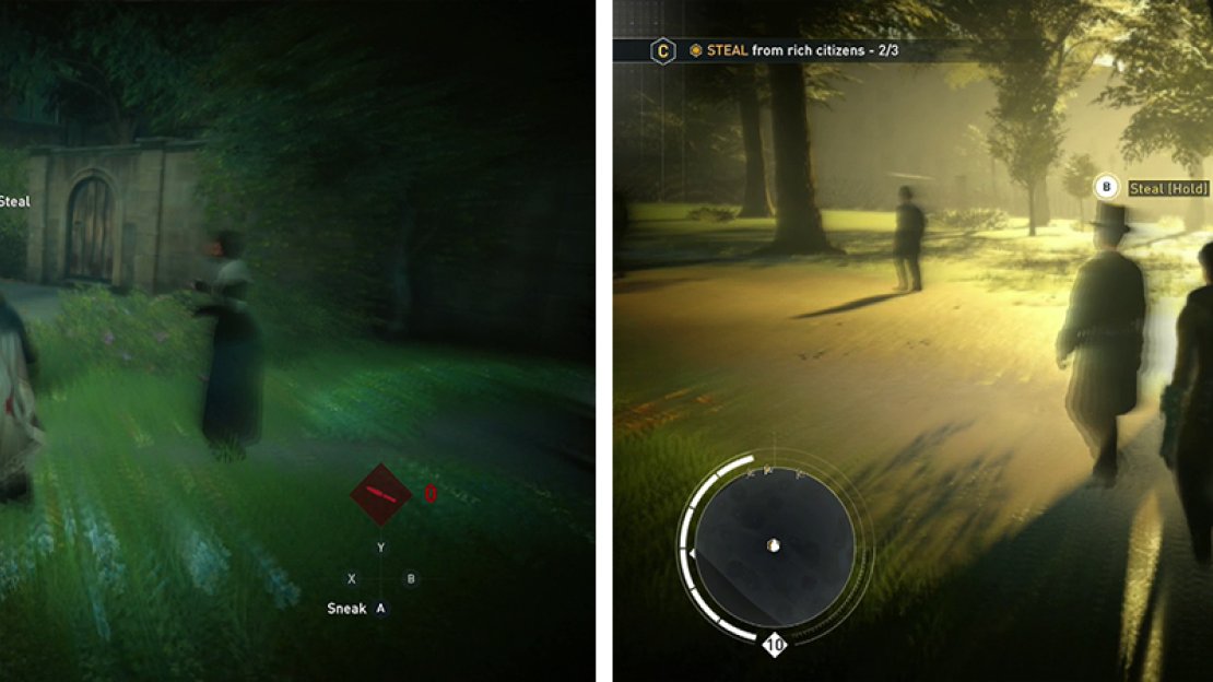 Pickpocket the three targets (first and third targets pictured) to update your objectives.