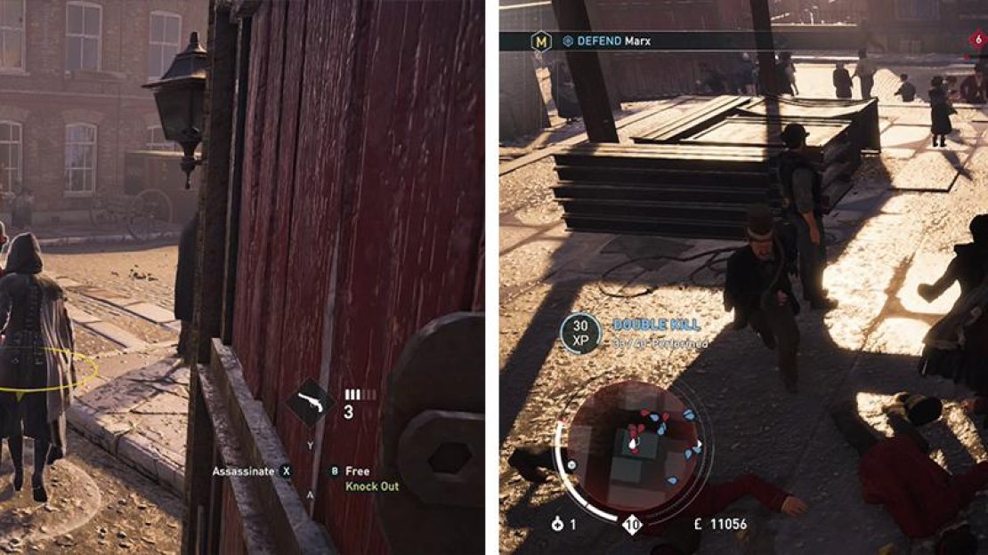 After escorting all enemies form the area (left) a large group of Blighters will show up (right).