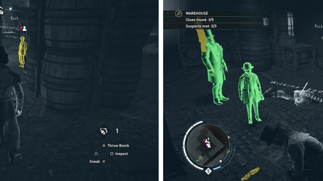 Investigate the evidence (left). This will cause additional clues to appear (right).