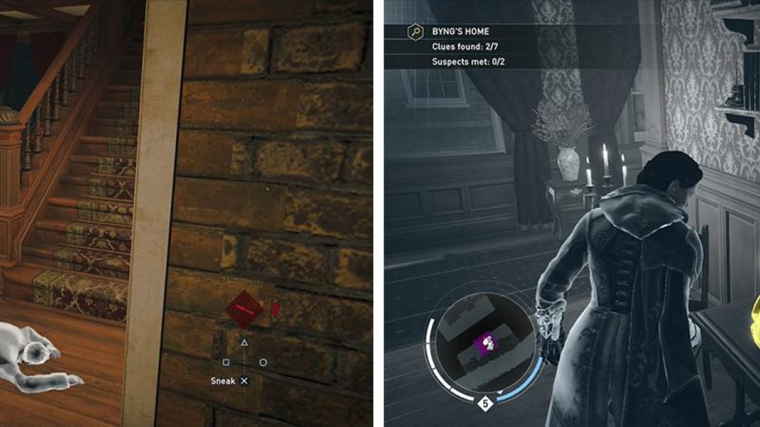 Investigate the body (left) before looting the nearby clues (right).