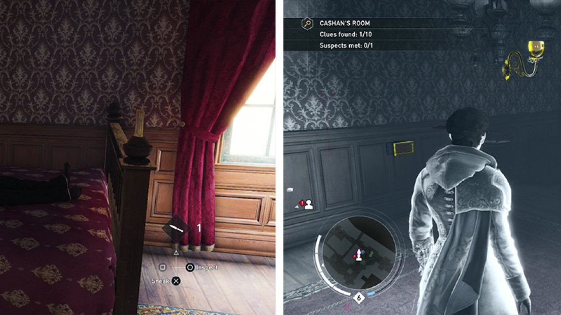 Investigate the body (left) before looting the nearby clues (right).