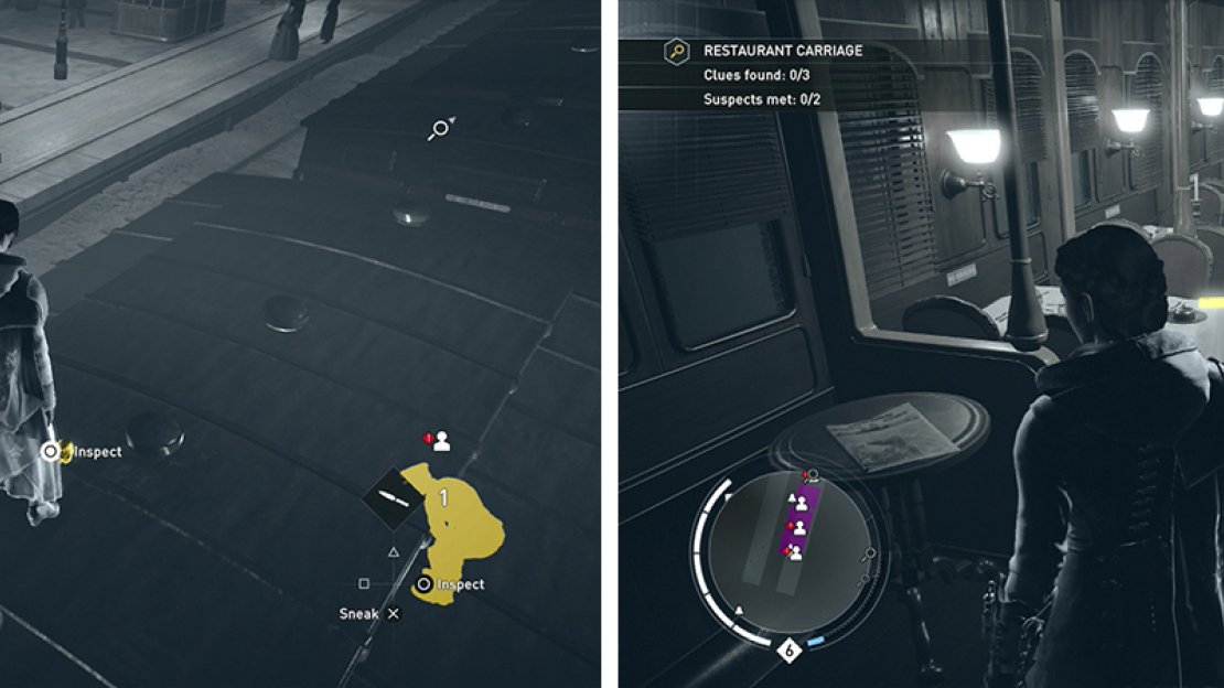 The Passenger Carriage (left) and Restaurant Carriage (right) are the final two search areas - be sure to grab all the clues!
