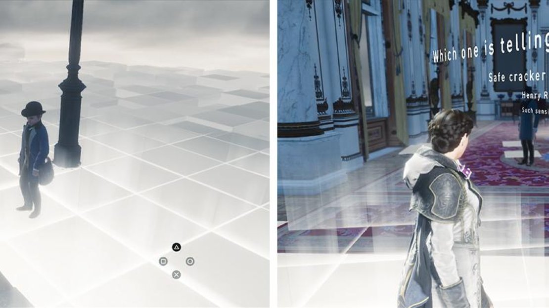 After investigating the crime scenes (left). Accuse one of the suspects (right).