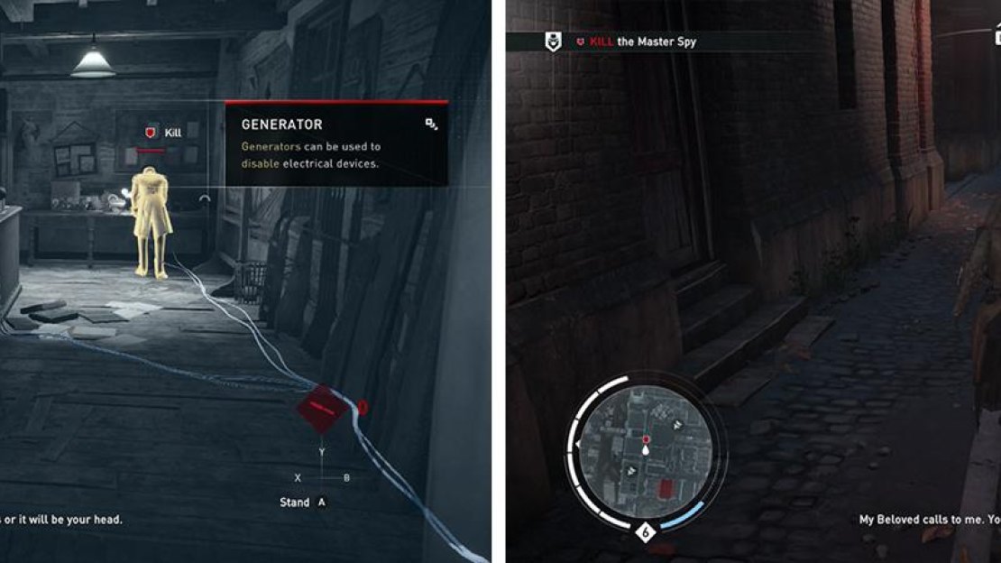 Kill the three Spies in the Spy HQ (left) and then chase down and kill the Master Spy (right).